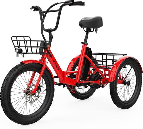 Vivi T01 20" x2.6 Fat Tire Electric Tricycle for Adults, 750W Peak 20'' Folding 3 Wheels Electric Bike, 95% Pre-Assembled, Speed Differential, 15.5MPH Eletric Trike with Bracket in Saudi Arabia