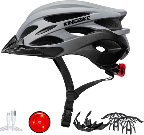 خوذة دراجة Kingbike للرجال البالغين شباب شباب طريق خوذات ركوب الدراجات الجبلية مع USB قابلة لإعادة الشحن منصات داخلية قابلة للاستبدال والأقنعة خفيفة الوزن 2 54-61 سم/21.26-24.01in in Kuwait
