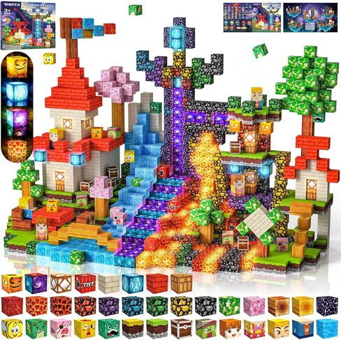 Magnetic Blocks 100 PCS with Light UP Magnetic Building Blocks, 3+ STEM Montessori Sensory Toys, Magnetic Cube for for 3 4 5 6 7 8 9 10 11 12 8-12 Years Old Boys & Girls Birthday Gifts in Saudi Arabia