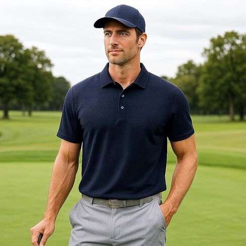 Mens Golf Shirt Short Sleeve Moisture Wicking Performance Solid Casual Collared Golf Polo Shirts for Men in Saudi Arabia