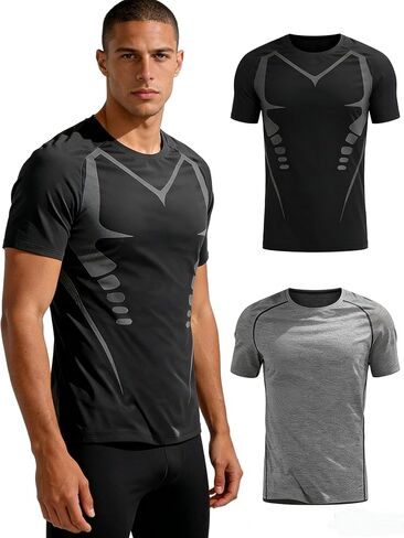 2PC Men's Compression Athletic Short Sleeve Shirts, Quick-Dry Breathable Base Layer Undershirt T-Shirt Tops for Fitness in Saudi Arabia
