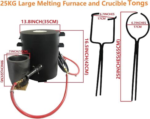 طقم فرن صهر البروبان الكبير بوزن 25 كجم/55 رطلًا مع مجموعة ملقط بوتقة وإطار قالب قارورة صب الرمل من جزأين (10 × 10 × 5 بوصة)، مجموعة فرن صب المسبك لصهر معدن الذهب والنحاس والألومنيوم in Kuwait