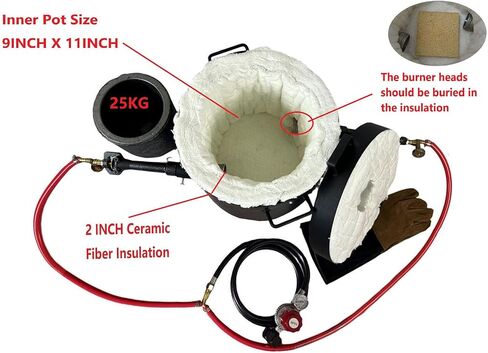 طقم فرن صهر البروبان الكبير بوزن 25 كجم/55 رطلًا مع مجموعة ملقط بوتقة وإطار قالب قارورة صب الرمل من جزأين (10 × 10 × 5 بوصة)، مجموعة فرن صب المسبك لصهر معدن الذهب والنحاس والألومنيوم in Kuwait
