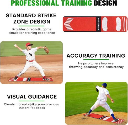 Softball Pitching Mat for Young People Beginner - Non-Slip Portable Baseball & Softball Training Mat for Hitting Practice - 54 x 12 inches Durable Batting Mat for Indoor/Outdoor Use in Kuwait