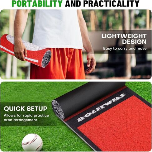 Softball Pitching Mat for Young People Beginner - Non-Slip Portable Baseball & Softball Training Mat for Hitting Practice - 54 x 12 inches Durable Batting Mat for Indoor/Outdoor Use in Kuwait