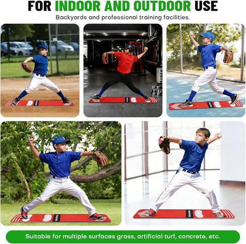 Softball Pitching Mat for Young People Beginner - Non-Slip Portable Baseball & Softball Training Mat for Hitting Practice - 54 x 12 inches Durable Batting Mat for Indoor/Outdoor Use in Kuwait