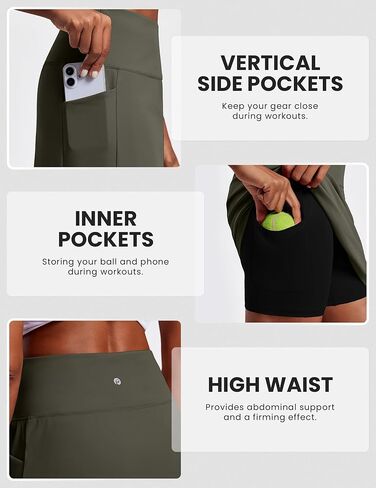 PINSPARK 19" Knee Length Womens Skorts with Pockets Tummy Control Golf Skirts Modest Long Athletic Tennis Skorts Casual Summer, Army Green Medium in Saudi Arabia