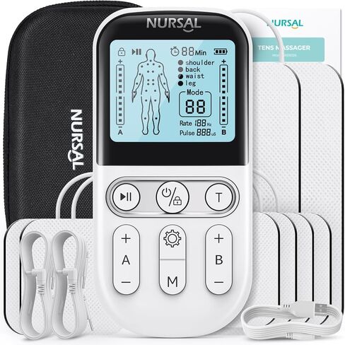 وحدة تحفيز العضلات NURSAL TENS لعلاج تخفيف الآلام، جهاز TENS 3 في 1 مزدوج القناة مع حقيبة سفر EVA، 24 وضعًا EMS محفز العضلات للظهر والكتف والرقبة وعرق النسا in Kuwait