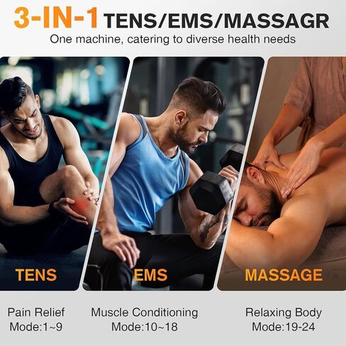 وحدة تحفيز العضلات NURSAL TENS لعلاج تخفيف الآلام، جهاز TENS 3 في 1 مزدوج القناة مع حقيبة سفر EVA، 24 وضعًا EMS محفز العضلات للظهر والكتف والرقبة وعرق النسا in Kuwait