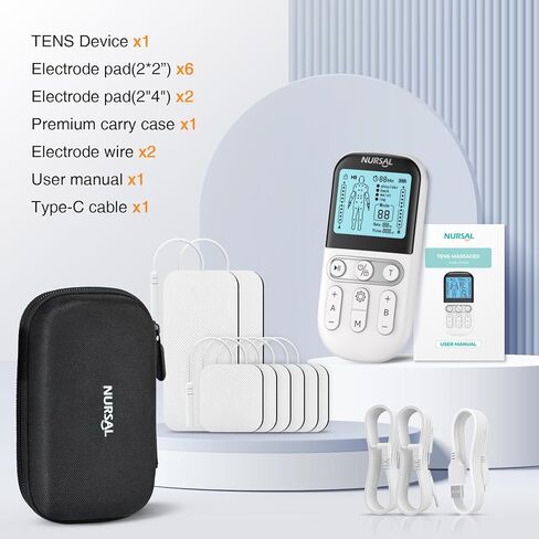 وحدة تحفيز العضلات NURSAL TENS لعلاج تخفيف الآلام، جهاز TENS 3 في 1 مزدوج القناة مع حقيبة سفر EVA، 24 وضعًا EMS محفز العضلات للظهر والكتف والرقبة وعرق النسا in Kuwait