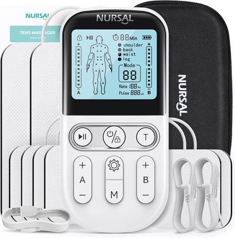 وحدة تحفيز العضلات NURSAL TENS لعلاج تخفيف الآلام، جهاز TENS 3 في 1 مزدوج القناة مع حقيبة سفر EVA، 24 وضعًا EMS محفز العضلات للظهر والكتف والرقبة وعرق النسا in Kuwait