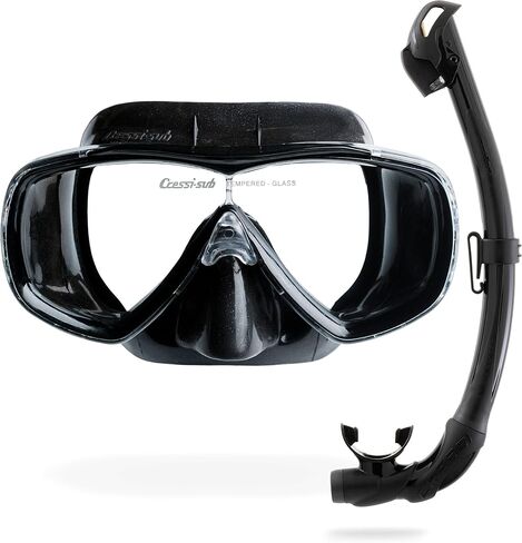 Cressi Adult Snorkeling Mask + Snorkel Set - Soft Mono-Lens Mask + Dry Top Snorkel - Estrella & Seal Dry: Made in Italy in Saudi Arabia