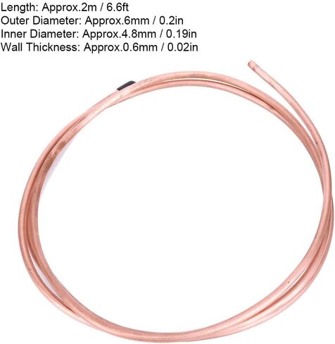 Zerodis أنبوب نحاسي ناعم 6 مم تصميم مرن لمكيفات الهواء والثلاجات بطول 2 متر أنبوب نحاس ناعم 6 مم C1100 T2 مادة أدوات صناعية in Kuwait