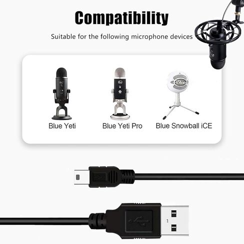 كابل ميكروفون أزرق بديل من Odonm لـ Blue Yeti، Yeti Pro، Snowball iCE ميكروفون MIC سلك طاقة نقل البيانات (6FT) in Kuwait