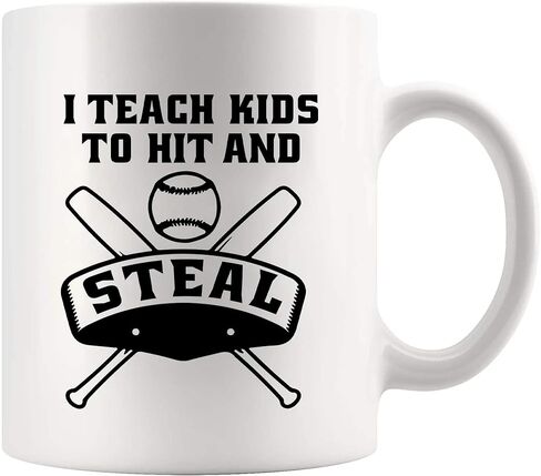Panvola I Teach Kids to Hit and Steal Baseball Coach Gifts Baseball Players Funny Sports Baseball Lovers Novelty Drinkware Ceramic Mug (Black, 11 oz) in Saudi Arabia