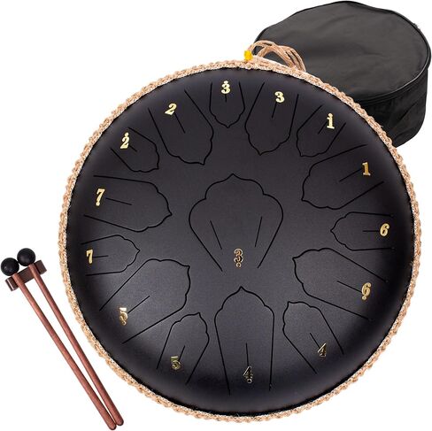 طبلة اللسان الفولاذية 15 نوتة مقاس 35.56 سم D-Major مع كتاب الموسيقى وحقيبة الحمل، أداة طبلة اللسان الاحترافية للتأمل، استوديوهات اليوغا (كحلي) in Kuwait
