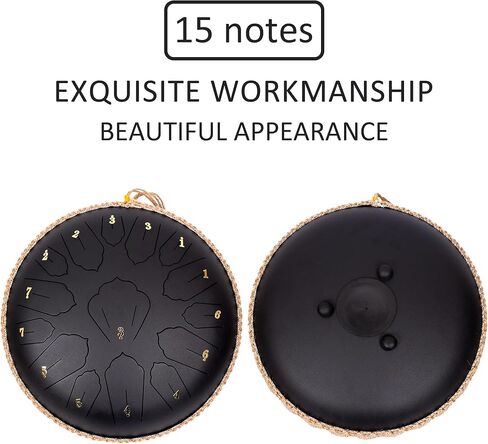 طبلة اللسان الفولاذية 15 نوتة مقاس 35.56 سم D-Major مع كتاب الموسيقى وحقيبة الحمل، أداة طبلة اللسان الاحترافية للتأمل، استوديوهات اليوغا (كحلي) in Kuwait