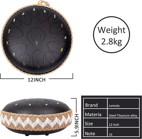 طبلة اللسان الفولاذية 15 نوتة مقاس 35.56 سم D-Major مع كتاب الموسيقى وحقيبة الحمل، أداة طبلة اللسان الاحترافية للتأمل، استوديوهات اليوغا (كحلي) in Kuwait