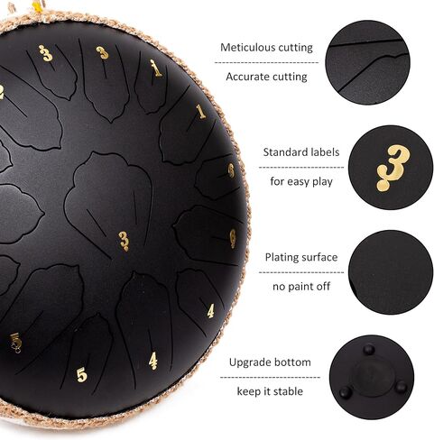 طبلة اللسان الفولاذية 15 نوتة مقاس 35.56 سم D-Major مع كتاب الموسيقى وحقيبة الحمل، أداة طبلة اللسان الاحترافية للتأمل، استوديوهات اليوغا (كحلي) in Kuwait