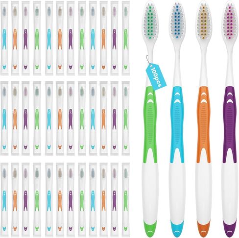 Frekare 30 Pack Bulk Toothbrushes with Covers, Individually Wrapped Tooth Brush Pack for Adults & Kids, Disposable Toothbrush Medium Soft for Travel, Donations, Hotels in Kuwait