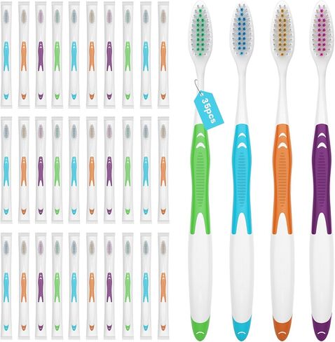 Frekare 30 Pack Bulk Toothbrushes with Covers, Individually Wrapped Tooth Brush Pack for Adults & Kids, Disposable Toothbrush Medium Soft for Travel, Donations, Hotels in Kuwait