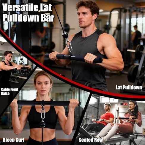 LAT Pulldown Bar Cable Attachment-360°Low-Noise Rotating Straight Bar, Heavy-Duty Steel Tube, High-Density Non-Slip Rubber Grip, Scratch-Resistant Coating, Home and Gym Accessory in Kuwait