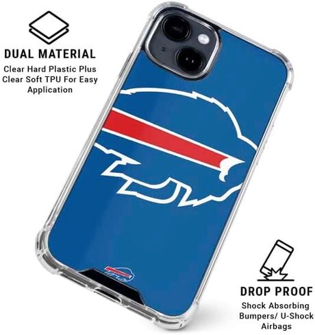 حافظة هاتف Skinit الشفافة متوافقة مع iPhone 15 - تصميم شعار كبير مرخص رسميًا من NFL Buffalo Bills in Saudi Arabia
