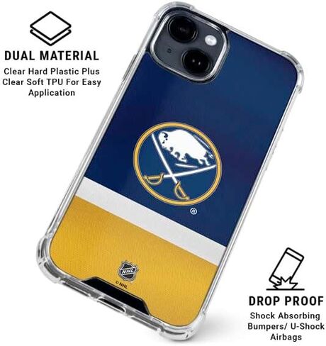Skinit Clear Phone Case Compatible with iPhone 15 Plus - Officially Licensed NHL Buffalo Sabres Jersey Design in Saudi Arabia
