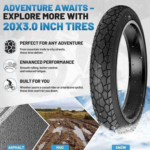 2 Pack Fat Bike Tires 20x3 (76-406) All-Terrain Bike Tires, Silent for Electric Bikes, Beach Cruisers Snow Bikes for City Paved Road, Country Road (Black (2 Tires&2 Tubes), 20x3 (76-406)) in Saudi Arabia