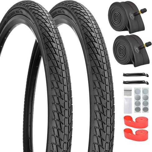 20/24/26 Inch Bike Tire, 20x1.75/24x1.75/26x1.75 Foldable Bicycle Tires & Tubes, 32mm Schrader Valve with Repair Kit, Rim Strip, Levers for MTB, Hybrid, Commuter, BMX Bicycles in Saudi Arabia