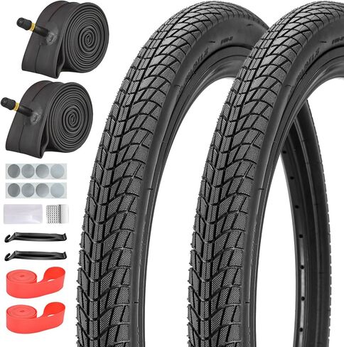 إطار دراجة 20/24/26 بوصة، 20x1.75/24x1.75/26x1.75 إطارات وأنابيب دراجات قابلة للطي، صمام شريدر 32 مم مع طقم إصلاح، شريط حافة، رافعات لدراجات MTB، الهجين، الركاب، دراجات BMX in Kuwait
