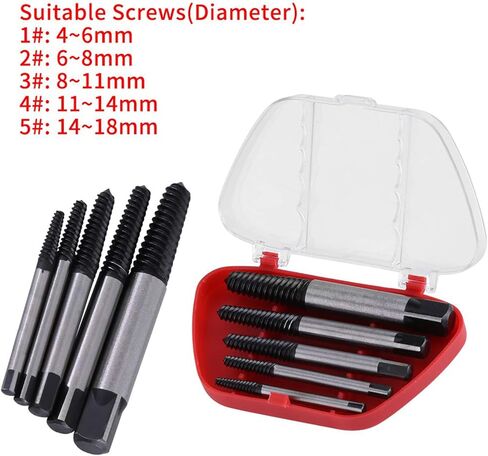 مجموعة مستخرج البراغي 5 قطع من Pssopp، أداة إزالة تالفة للبراغي المقلمة الصدئة مع فلوت حلزوني لليد اليسرى، مناسبة للبراغي 4 مم إلى 18 مم in Kuwait