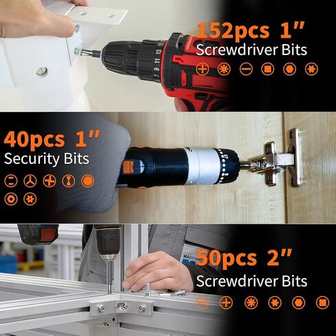 مجموعة لقم مثقاب مكونة من 350 قطعة لإصلاح المنزل وتجميع الأثاث، مجموعة لقم مفك الصدمات مع لقم أمان ومآخذ ومفاتيح سداسية ومناشير ثقب - ENERTWIST in Kuwait