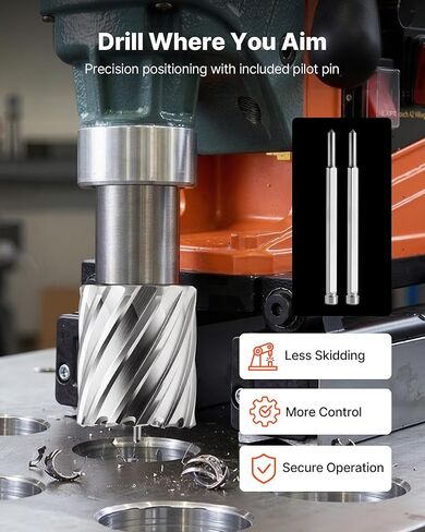 مجموعة القطع الحلقية VEVOR، 8 قطع Weldon Shank Mag Drill Bit Kit، عمق القطع 2 بوصة، قطر القطع 7/8 بوصة إلى 2 بوصة، HSS، 6 لقم ثقب مع 2 دبابيس طيار، علبة بلاستيكية، للمثاقب المغناطيسية، الفولاذ، الألومنيوم in Saudi Arabia