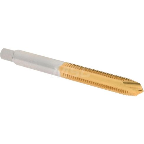 Hertel Spiral Point Tap, 1/4-28 UNF, 2 Flutes, HSS, TiN Coated, Plug Chamfer, 3B Class of Fit, Right Hand Thread, 2-1/2" OAL, H3, Part #008364AS25 in Saudi Arabia