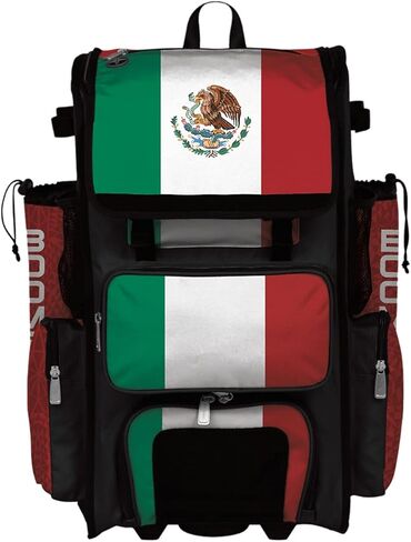 حقيبة Boombah Rolling Superpack 2.0 للبيسبول/الكرة اللينة - 23-1/2" x 13-1/2" x 9-1/2" - المكسيك كيلي أخضر/أحمر/أبيض - مقبض تلسكوبي - يحمل 4 مضارب - إصدار بعجلات in Saudi Arabia