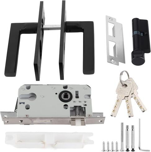 Focket Black Room Door Lock, Space Aluminum, with Keys and Portable Safety Handle for Bedroom and Interior Exterior Doors in Saudi Arabia
