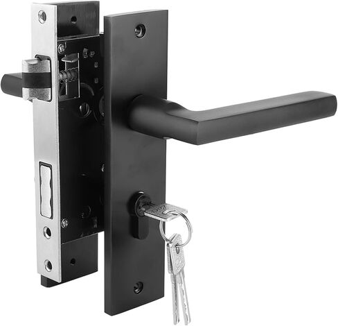 Focket Black Room Door Lock, Space Aluminum, with Keys and Portable Safety Handle for Bedroom and Interior Exterior Doors in Saudi Arabia