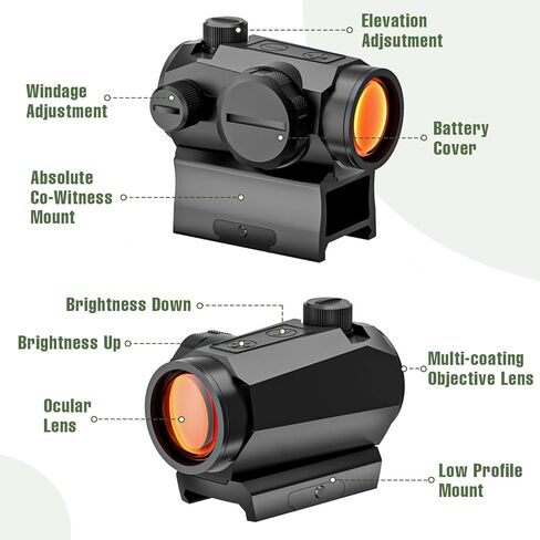 Motion Awake Red Dot Sight 1x20mm 2 MOA Red Dot Optics 10 مستويات سطوع بندقية نطاق شبكاني مع جهاز رفع الشاهد المشارك ومنخفض المظهر، يناسب حامل السكك الحديدية 20 مم، IPX7 مقاوم للماء، 1000 جرام مقاوم للصدمات in Kuwait