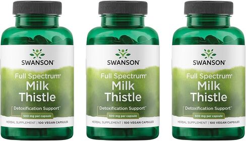 Swanson Milk Thistle - ملحق دعم الكبد العشبي - الصيغة الطبيعية تساعد على الحفاظ على الصحة والرفاهية بشكل عام - (100 كبسولة ، 500 ملغ لكل منهما) (2 عبوة) in Kuwait
