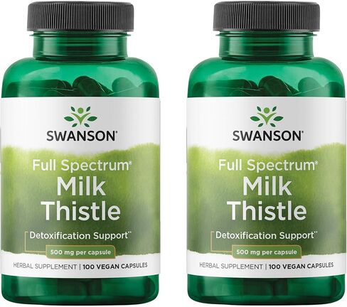 Swanson Milk Thistle - ملحق دعم الكبد العشبي - الصيغة الطبيعية تساعد على الحفاظ على الصحة والرفاهية بشكل عام - (100 كبسولة ، 500 ملغ لكل منهما) (2 عبوة) in Kuwait