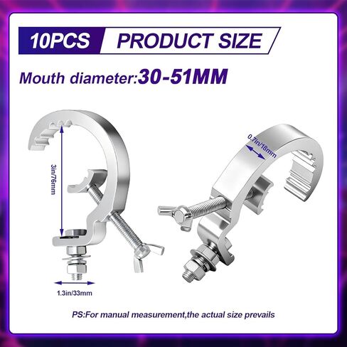 10 عبوات من خطافات المشبك الخفيفة للمسرح مناسبة لأنابيب أنبوبية 30-50 مم، سعة تحميل 55 رطل من سبائك الألومنيوم مشابك مضادة للإصابات، ملحقات المعدات الثقيلة لتركيب عمود الرأس المتحرك لبقعة DJ in Kuwait