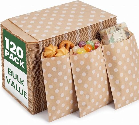 Vgoodall 120pcs أكياس الورق Kraft المسطحة - 5 × 7 بوصات ، نقطة بنية ، متعددة الاستخدامات للملفات تعريف الارتباط ، الوجبات الخفيفة ، الفشار in Saudi Arabia
