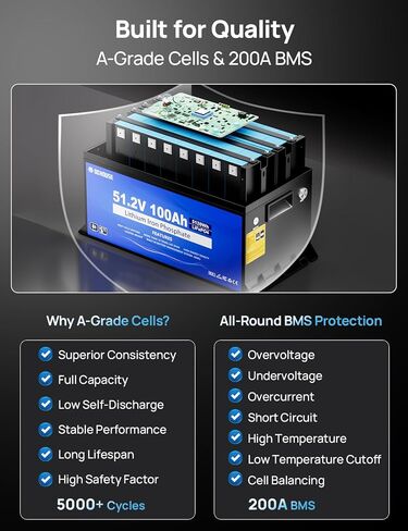 حافظة معدنية من DC HOUSE بقدرة 48 فولت 100 أمبير في الساعة، بطارية ليثيوم لعربة الجولف، بطارية 200 أمبير BMS Lifepo4 مع شاحن 48 فولت 18 أمبير، تطبيق بلوتوث للهاتف المحمول وشاشة LCD، تيار الذروة 700 أمبير in Kuwait