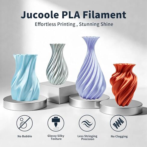 خيوط طابعة PLA Silk ثلاثية الأبعاد 1.75 مم 1 كجم (2.2 رطل)، Jucoole، دقة عالية، صلابة قوية، عديم الرائحة، تدفق أفضل، طباعة ثلاثية الأبعاد مقاومة للرطوبة، خيوط حرير PLA لطابعات FDM (أحمر برونزي) in Kuwait