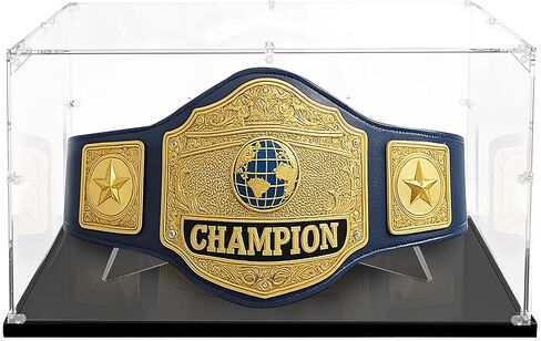 Championship Belt Display Case, 24"x16"x16" Large Acrylic Box with 4mm Ultra-Thick Clear Panel,Includes Belt Stand for Wrestling or Boxing Titles in Saudi Arabia