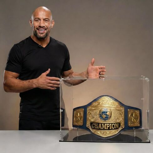 Championship Belt Display Case, 24"x16"x16" Large Acrylic Box with 4mm Ultra-Thick Clear Panel,Includes Belt Stand for Wrestling or Boxing Titles in Saudi Arabia