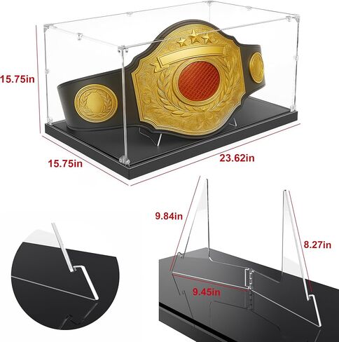 Championship Belt Display Case, 24"x16"x16" Large Acrylic Box with 4mm Ultra-Thick Clear Panel,Includes Belt Stand for Wrestling or Boxing Titles in Saudi Arabia