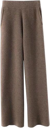 REHJJDFD Women's Cashmere Wide Leg Pants Solid Loose Straight Knitted Trousers in Saudi Arabia