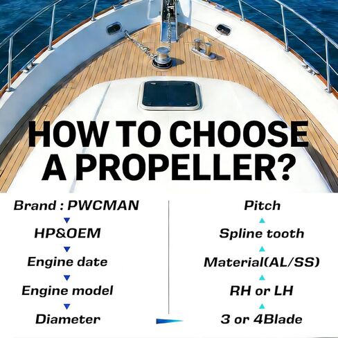 13 1/2 × 15 مروحة ألومنيوم خارجية 15 سنًا متوافقة مع Yamaha Outboards T50 T60 60HP F70 70HP F75 75HP 80HP F80 85HP 90HP F90 F100 F115 130HP، 3 شفرات، علبة تروس 4.25 بوصة، RH in Kuwait